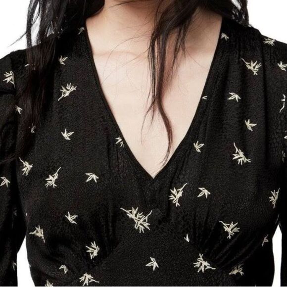 ALLSAINTS Rosi Embroidered Mini Dress Grunge Floral Long Sleeve V-Neck Crepe 4 - Picture 2 of 12